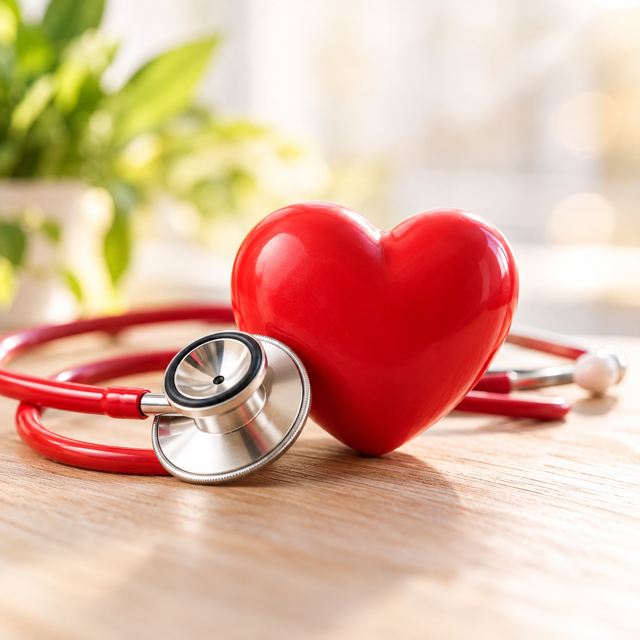 Corazón y fonendoscopio como símbolo del cuidado de la salud cardiovascular