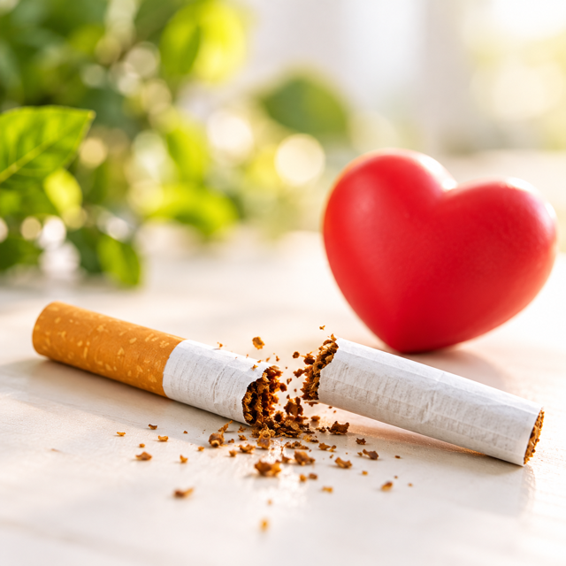 Cigarrillo roto como simbolo de dejar de fumar y cuidar del corazón